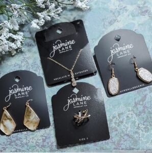 NWT Jasmine Lane Jewelry Bundle Lot Gold & Cream Earrings (2), Necklace, Ring